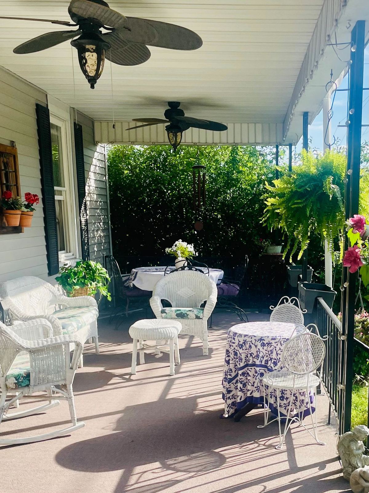 Front porch with wicker chairs